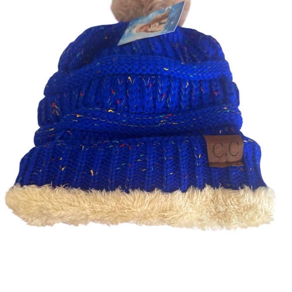 C.C Blue Knit women’s  Beanie with Pom Pom